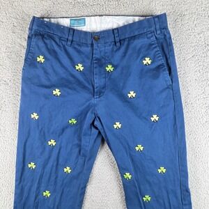 Castaway Nantucket Pants Mens 33 (33x36) Blue Shamrock Embroidered Harbor